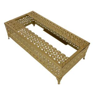 Gold Gilt Metal Filigree Tissue Box Holder Rectangular Footed Hollywood Regency